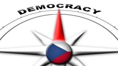 Çek Cumhuriyeti Küre Küresi Bayrak ve Pusula Demokrasi Başlıkları 3D Görüntü