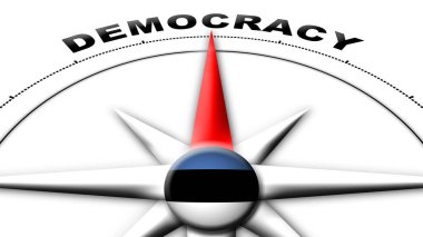 Estonya Küre Küresi Bayrak ve Pusula Demokrasi Başlıkları 3D İllüstrasyon