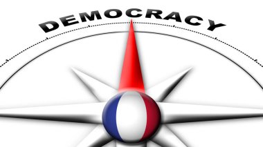 Fransa Küre Küresi Bayrak ve Pusula Demokrasi Başlıkları 3D Görüntü