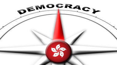 Hong Kong Küre Küresi Bayrak ve Pusula Demokrasi Başlıkları 3D Görüntü