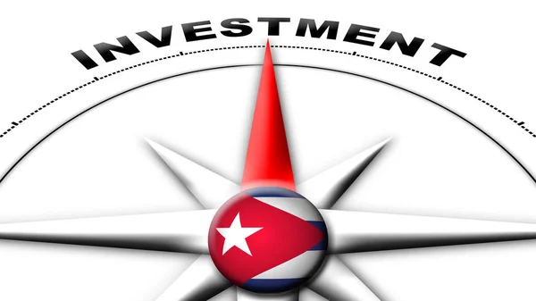 古巴环球球旗和指南针概念投资标题3D说明 — 图库照片