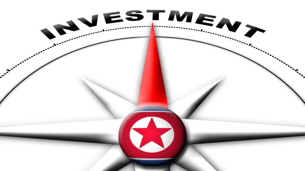 Bandeira Globo Coreia Norte Conceito Bússola Títulos Investimento Ilustração — Fotografia de Stock