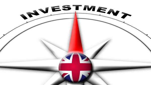 Storbritannien Globe Sfär Flagga Och Kompass Begreppet Investering Avdelningar Illustration — Stockfoto
