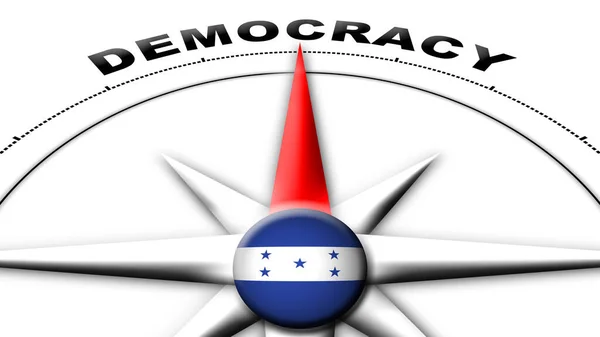 洪都拉斯环球球旗和指南针概念民主标题3D图解 — 图库照片