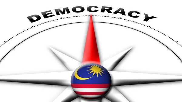 马来西亚环球球旗与指南针概念民主标题3D图解 — 图库照片