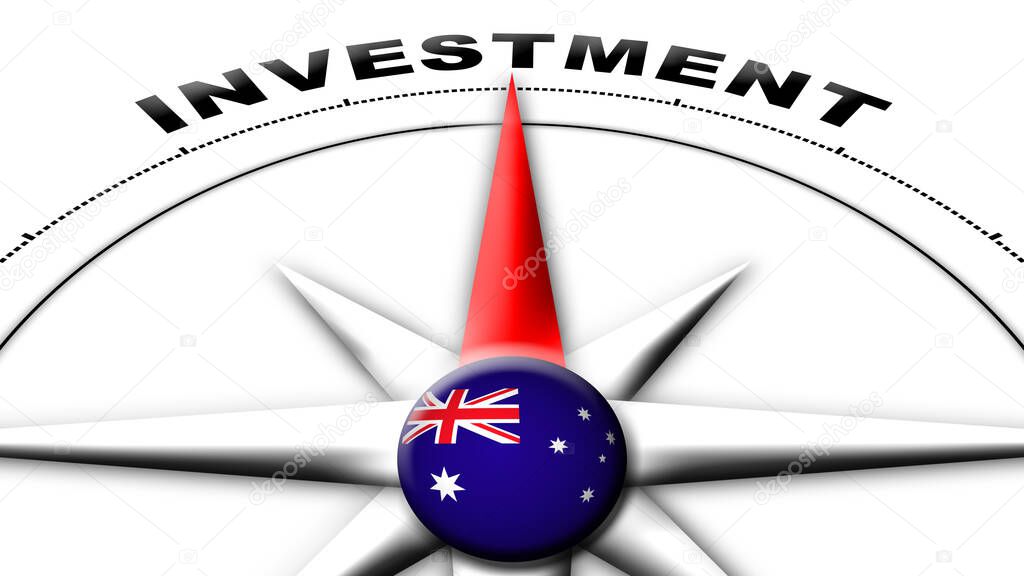 Australia Globe Sphere Flag and Compass Concept Investment Titles  3D Illustration