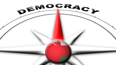Umman Globe Küresi Bayrak ve Pusula Demokrasi Başlıkları 3D Görüntü