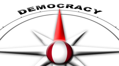 Peru Küre Küresi Bayrak ve Pusula Demokrasi Başlıkları 3D Görüntü