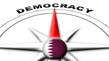 Katar Küre Küresi Bayrak ve Pusula Demokrasi Başlıkları 3D İllüstrasyon