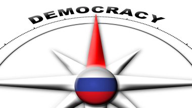 Rusya Küre Küresi Bayrak ve Pusula Demokrasi Başlıkları 3D Görüntü