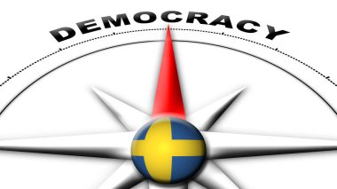 İsveç Küre Küresi Bayrak ve Pusula Demokrasi Başlıkları 3D Görüntü