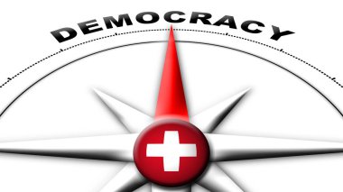 İsviçre Küre Küresi Bayrak ve Pusula Demokrasi Başlıkları 3D Görüntü