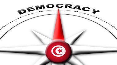 Tunus Küre Küresi Bayrak ve Pusula Demokrasi Başlıkları 3D Görüntü