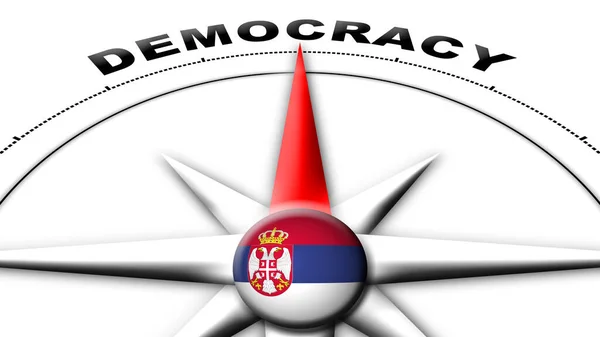 塞尔维亚环球球旗和指南针概念民主标题3D图解 — 图库照片