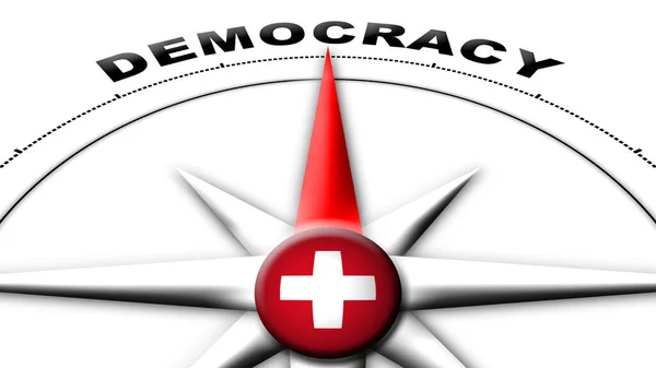 スイス グローブ スフィア フラッグ コンパス コンセプト民主主義のタイトル 3Dイラスト — ストック写真