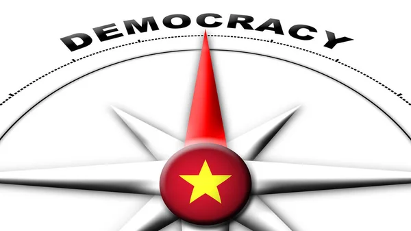 越南环球球旗及指南针概念民主标题3D图解 — 图库照片