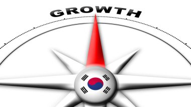 Güney Kore Küre Küresi Bayrak ve Pusula Büyüme Başlıkları 3D İllüstrasyon