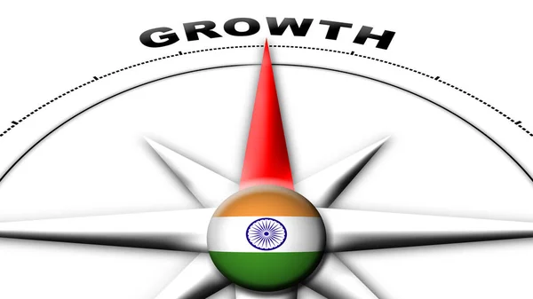 Indien Globe Sfär Flagga Och Kompass Koncept Tillväxt Titlar Illustration — Stockfoto