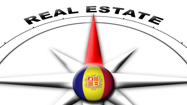 Andorra Globe Sphere Flag Compass Concept Real Estate Titles Illustration — Stock Photo, Image