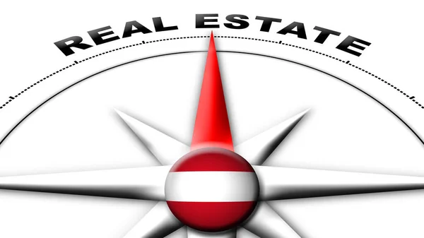 Austria Globe Sphere Flag Compass Concept Real Estate Titles Illustration — Stock fotografie