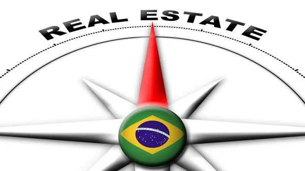 Brasilien Globe Sfär Flagga Och Kompass Koncept Fastigheter Titlar Illustration — Stockfoto
