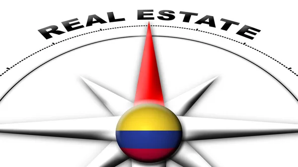 Kolumbien Globus Kugel Fahne Und Kompass Konzept Immobilien Titel Illustration — Stockfoto
