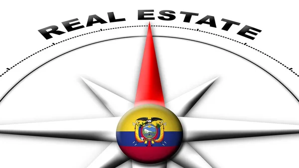 厄瓜多尔环球球旗和指南针概念不动产所有权3D说明 — 图库照片