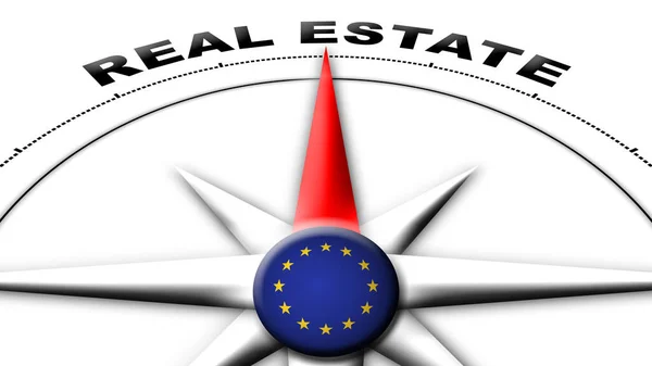 European Union Globe Sphere Flag Compass Concept Real Estate Titles — Stock Photo, Image