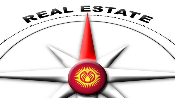 Kyrgyzstan Globe Sphere Flag Compass Concept Real Estate Titles Illustration — 스톡 사진