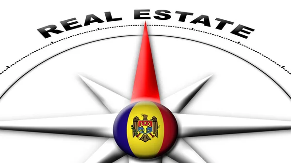 Moldavsko Globe Sphere Flag Compass Concept Real Estate Titles Illustration — Stock fotografie