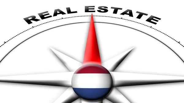 Netherlands Globe Sphere Flag Compass Concept Real Estate Titles Illustration — 스톡 사진