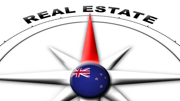 New Zealand Globe Sphere Flag Compass Concept Real Estate Titles — Stock Photo, Image