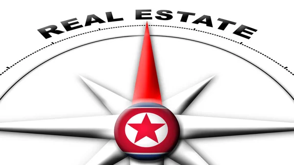 Corée Nord Globe Sphère Drapeau Boussole Concept Real Estate Titres — Photo