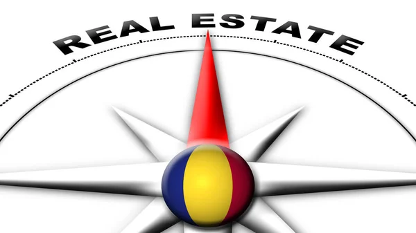 Romania Globe Sphere Flag Compass Concept Real Estate Titles Illustration — стокове фото