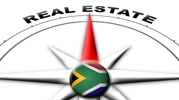 Südafrika Globe Sphere Flag Und Compass Concept Immobilien Titel Illustration — Stockfoto