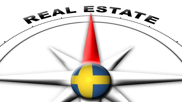 Sverige Globe Sfär Flagga Och Kompass Koncept Fastigheter Titlar Illustration — Stockfoto