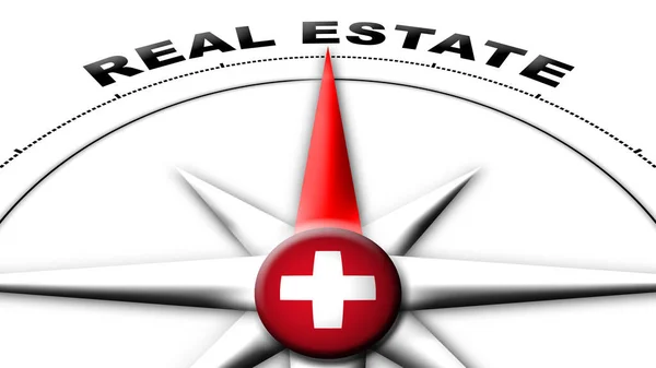 Switzerland Globe Sphere Flag Compass Concept Real Estate Titles Illustration — Stock Photo, Image