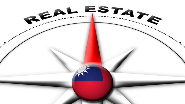 Taiwan Globe Sphere Flag Compass Concept Real Estate Titles Illustration — Stock fotografie