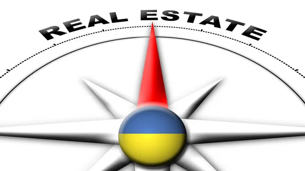 Ukraine Globe Sphere Flag Und Compass Konzept Immobilien Titel Illustration — Stockfoto