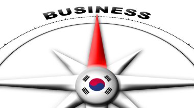 Güney Kore Küre Küresi Bayrak ve Pusula Konsepti İş Başlıkları 3D Görüntü