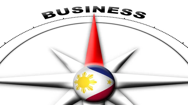 菲律宾环球球旗及指南针概念商业名称3D图解 — 图库照片