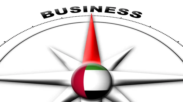 阿拉伯联合酋长国环球球旗和指南针概念商业名称3D说明 — 图库照片