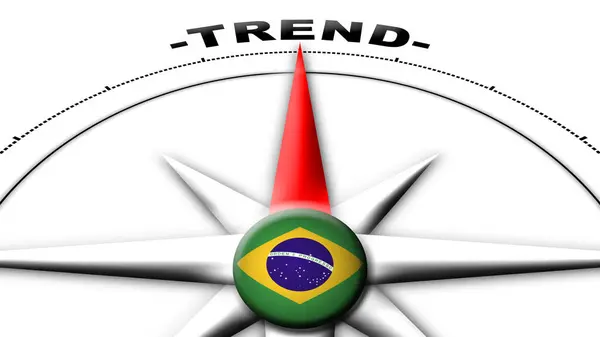 巴西环球球旗和指南针概念趋势3D图片说明 — 图库照片
