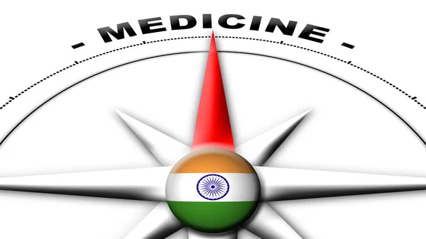 Indien Globe Sfär Flagga Och Kompass Konceptmedicin Titlar Illustration — Stockfoto