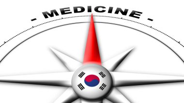 Güney Kore Küre Küresi Bayrak ve Pusula İlaç Başlıkları 3D İllüstrasyon