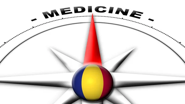 罗马尼亚环球球旗和指南针概念医学名称3D图解 — 图库照片