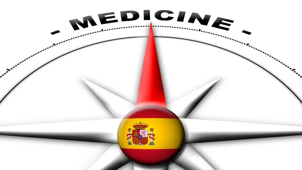 Spanien Globe Sfär Flagga Och Kompass Konceptmedicin Titlar Illustration — Stockfoto