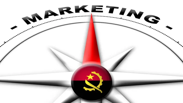 Angola Globe Sphere Flagge Und Kompass Konzept Marketing Titel Illustration — Stockfoto