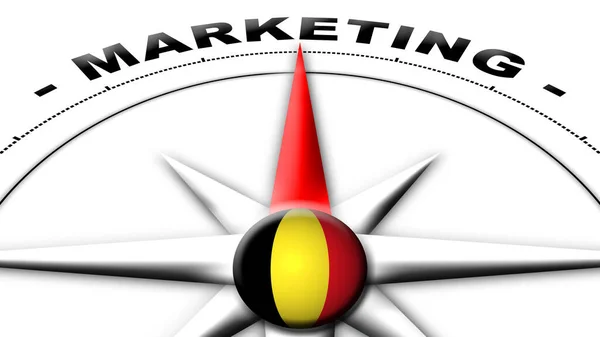 Belgien Globe Sphere Flagge Und Kompass Konzept Marketing Titel Illustration — Stockfoto