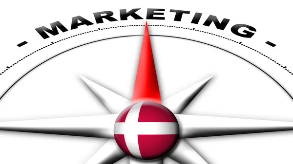 Denemarken Globe Bol Vlag Kompas Concept Marketing Titels Illustratie — Stockfoto